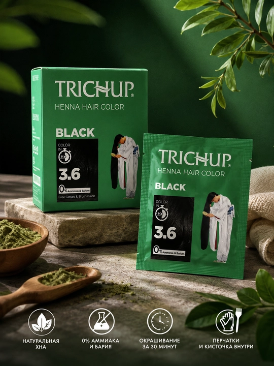 Trichup Henna Hair Color Black — Qora rangli xina soch bo‘yog‘i 6 DONASI - 