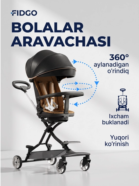 Bolalar sayr aravachasi FIDGO, kapyushon, old bamper va oyoq tayanchi bilan - 