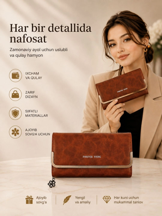 Кошелек, клатч, для женщин и девушек, 5 отделений, с отделением для карт, вмещает телефон - 