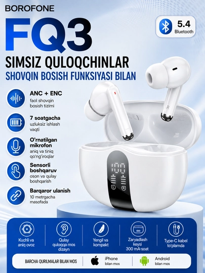IPhone va Android uchun HOCO va Borofone simsiz quloqchinlar, sensorli