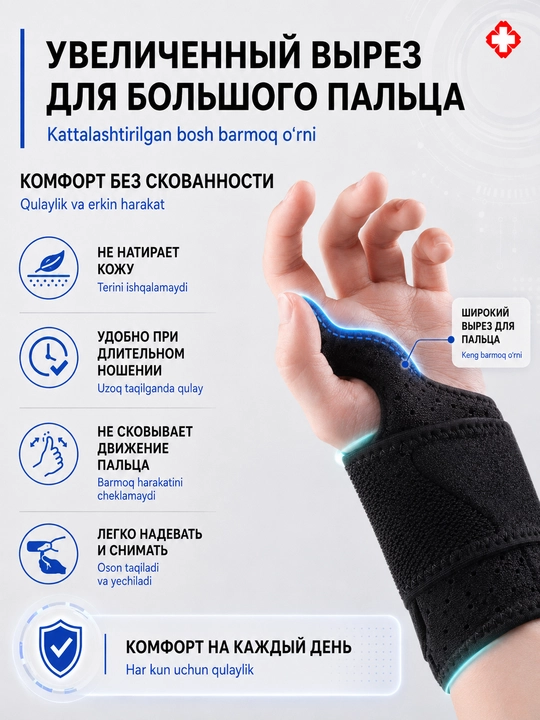 Bilak va kaft uchun fiksator, bandaj, ortoz, metall plastinali qo‘l supporti