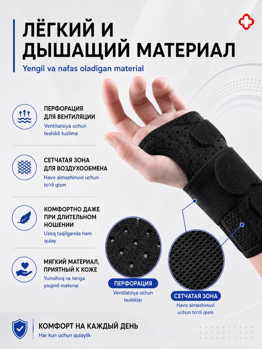 Bilak va kaft uchun fiksator, bandaj, ortoz, metall plastinali qo‘l supporti