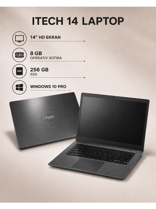 ITech 14 noutbuk, 14" HD ekran, 8 GB RAM, 256 GB SSD, Windows 10 Pro - 