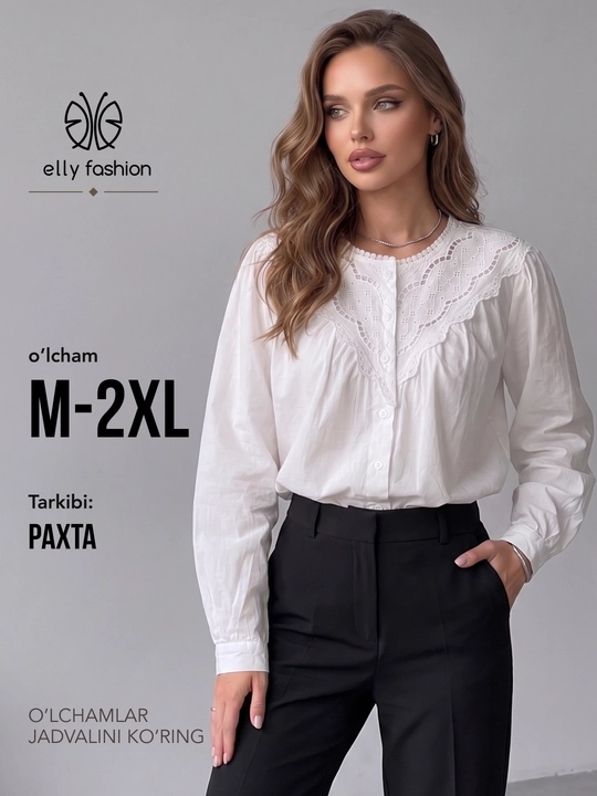 Rubashka ayollar, erkin bichimli bluzka, paxta 100% — ELLY FASHION