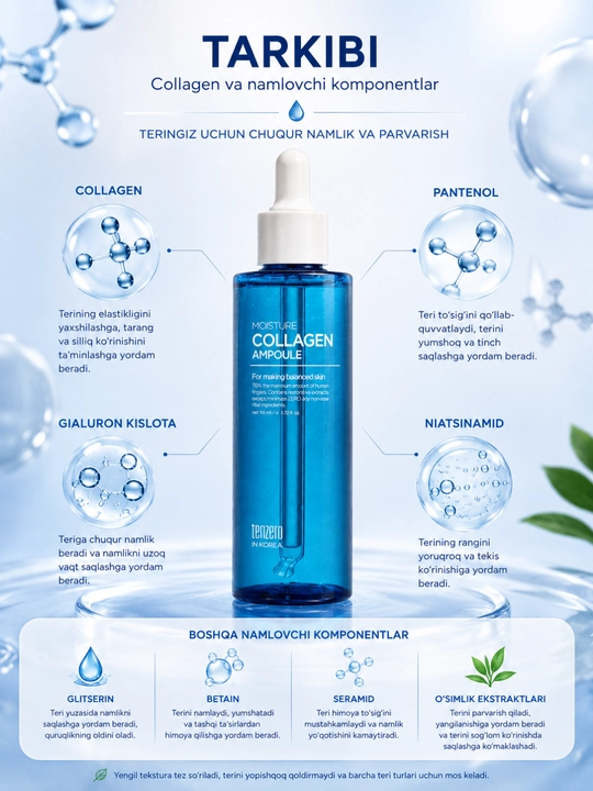 TenZero Moisture Collagen Ampoule — увлажняющая ампула для лица с коллагеном, 110 мл