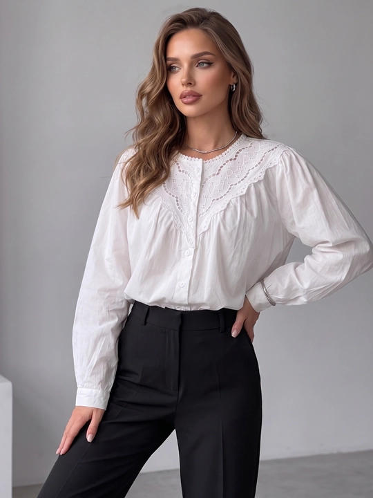 Rubashka ayollar, erkin bichimli bluzka, paxta 100% — ELLY FASHION
