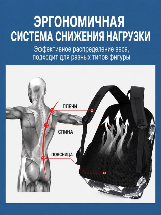 Katta ryukzak, ko‘p bo‘limli, nafas oluvchi orqa qismli