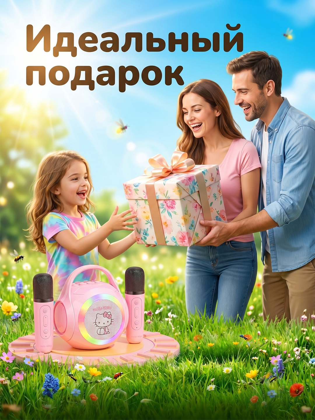 Портативная Bluetooth-колонка  для караоке, 2 микрофона, RGB-подсветка
