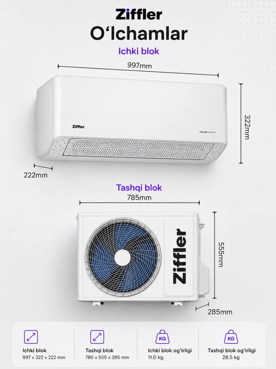 Ziffler Full DC Inverter konditsionerlari LAC-A12M1HW / LAC-A18M2CG