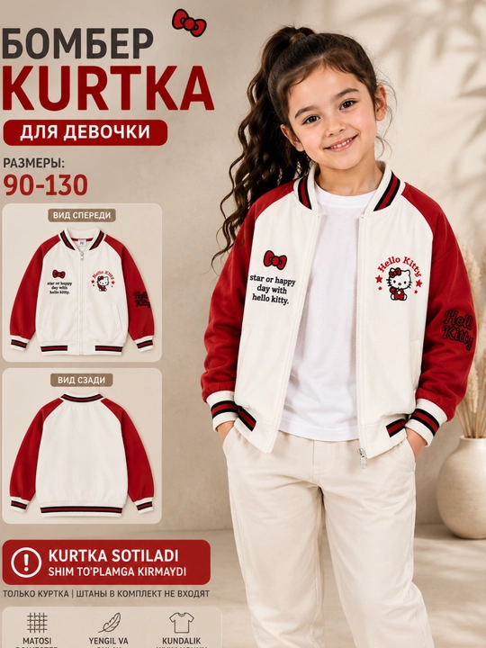 Куртка Hello Kitty для девочек 2–8 лет, лёгкая, ветровка с капюшоном, розовая - 
