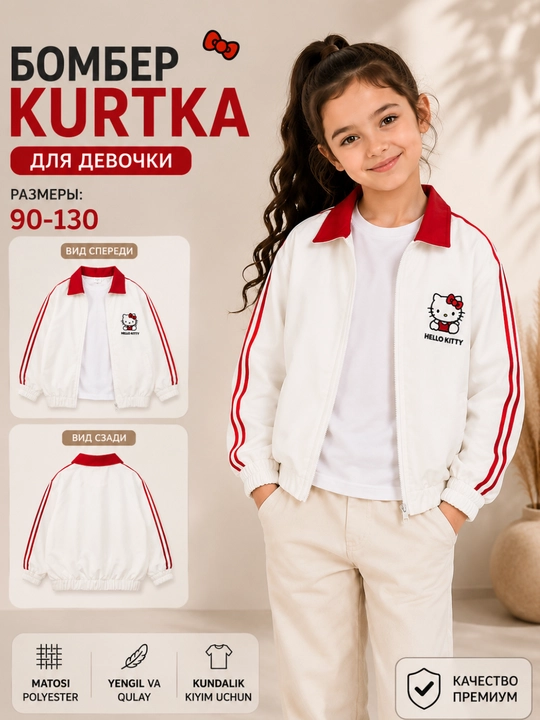 Куртка Hello Kitty для девочек 2–8 лет, лёгкая, ветровка с капюшоном, розовая - 