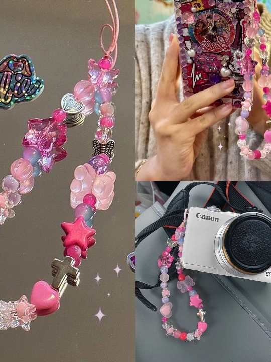Telefon va sumka uchun munchoqli osma bezak, qanot va xochli, 8 xil model