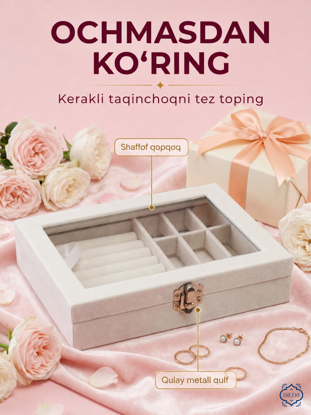 Органайзер для украшений с прозрачной крышкой, для колец и серёг, 20×15 см