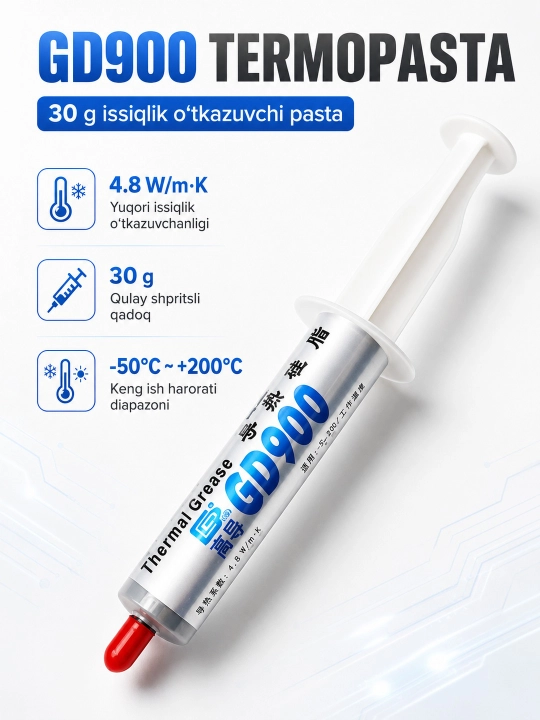Термопаста GD900-T 30 г, серая, для CPU, GPU, процессора, видеокарты и LED - 