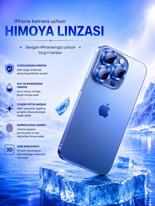 Защитное стекло камеры iPhone 13 Pro, 11, 12, 14, 15, 16, 17 Pro/Pro Max, чехол
