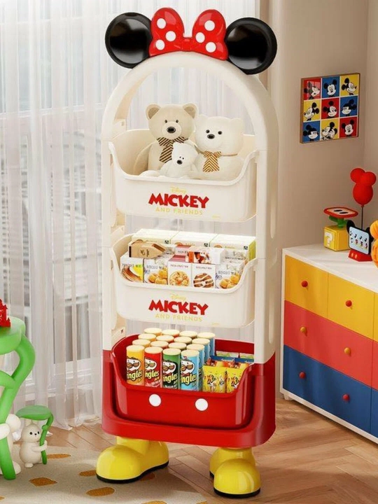 O‘yinchoqlar va kitoblar uchun 3 qavatli Mickey Mouse bolalar javoni