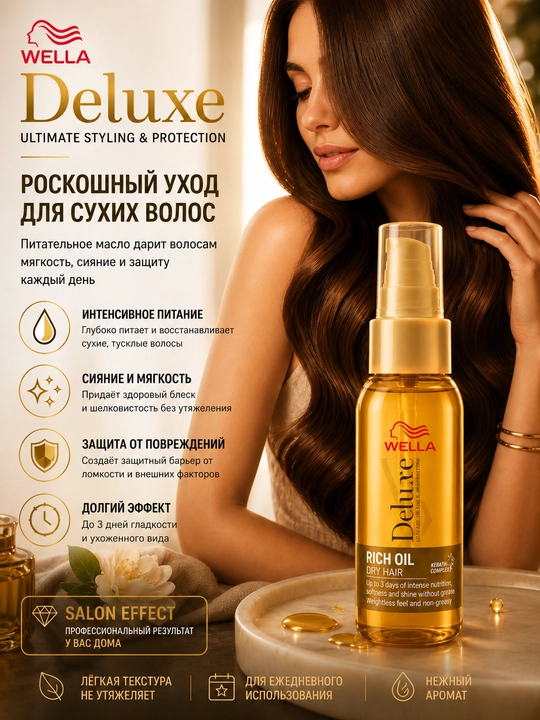 Wella Deluxe Rich Oil Масло для сухих волос, 100 мл