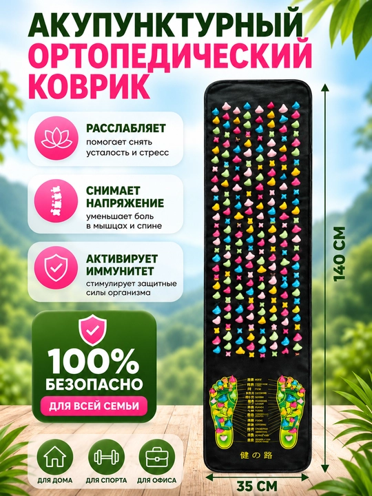 Массажный коврик для ног, дорожка, 140 x 35 см
