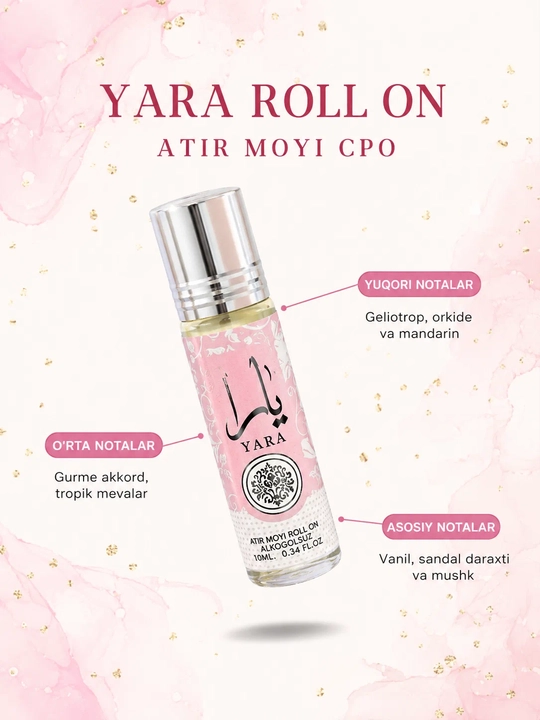 Ayollar uchun YARA Roll-On yog‘li parfyumeriyasi, 10 ml - Spirtsiz mustahkam arab atirlari