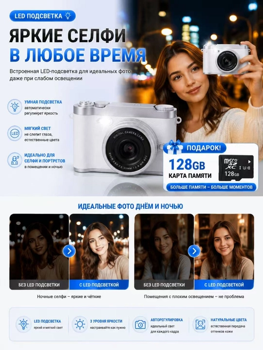 Portable digital point-and-shoot camera with HD 1080P, 8X digital zoom, AF focus