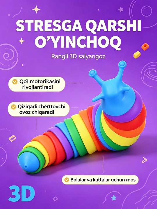 Bolalar va kattalar uchun stressga qarshi 3D gusenitsa, rivojlantiruvchi o‘yinchoq - 