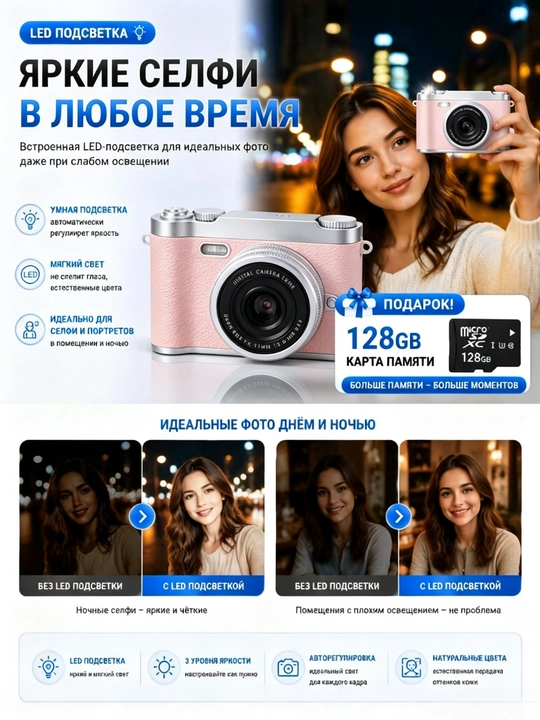 Portable digital point-and-shoot camera with HD 1080P, 8X digital zoom, AF focus