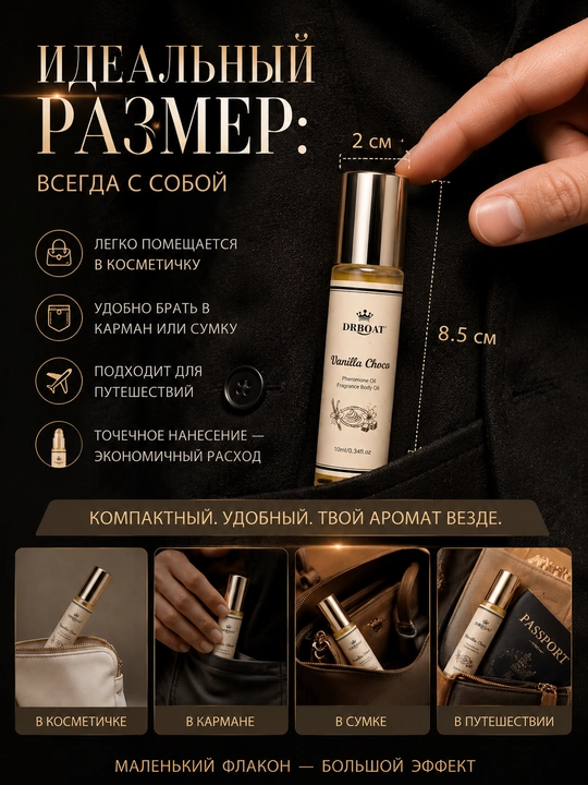 Moyli atirlar, 10 ml — Barqaror ayollar ifori, vanil va shokoladli, spirtsiz, rolikli