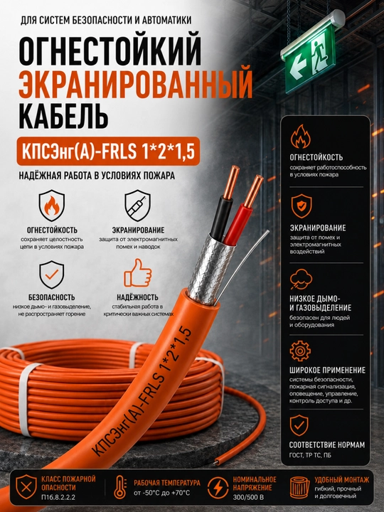 Yong'in signalizatsiya tizimlari uchun KPSEng(A)-FRLS1×2×1.5yong'inga chidamli ekranlangan - 