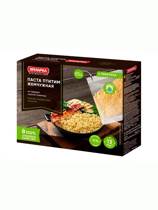 Pearl pasta Ptitim Yarmarka pishirish paketlarida 250 gr, 4 * 62.5
