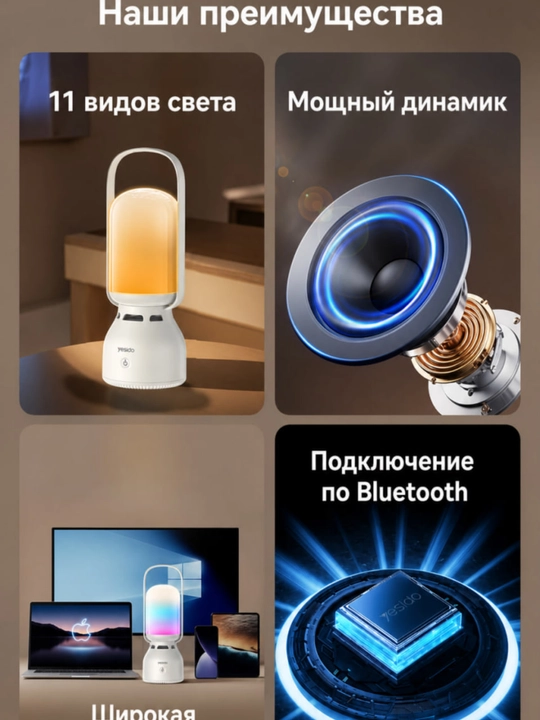 Simsiz Bluetooth kolonka-lampa, LED RGB, portativ, Yesido YSW26 - 