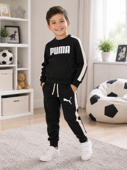 5-6-7 yoshli o‘g‘il va qiz bolalar uchun Puma uslubidagi bolalar sport kostyumi