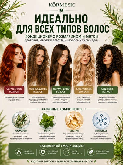 KO‘RMESIC Rosemary Mint Strengthening Conditioner soch uchun konditsioneri - 450 ml