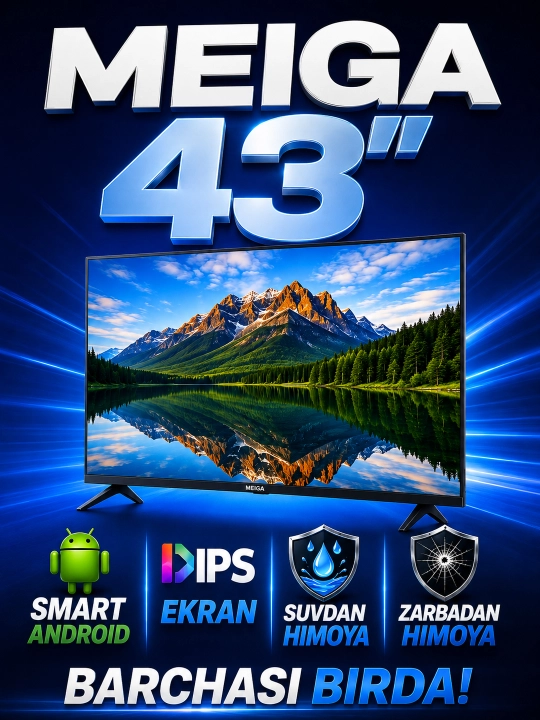 Televizor MEIGA 43" Smart Android TV — IPS Full HD  Wi-Fi YouTube   himoyalangan ekran - 