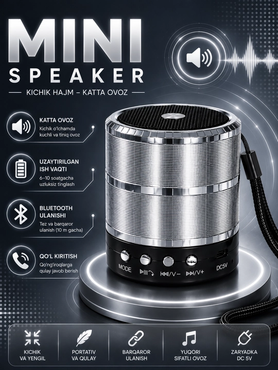 Mini Bluetooth Kalonka – Kuchli Ovoz, Ixcham Dizayn - 