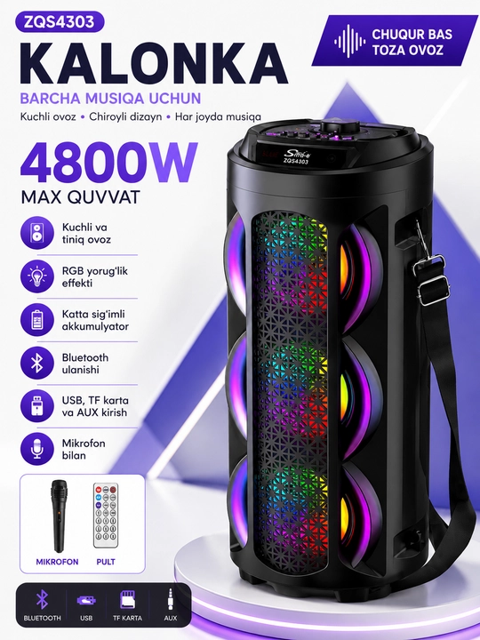 ZQS4303 kalonka — Bluetooth portativ speaker baland tovush va bass bilan - 