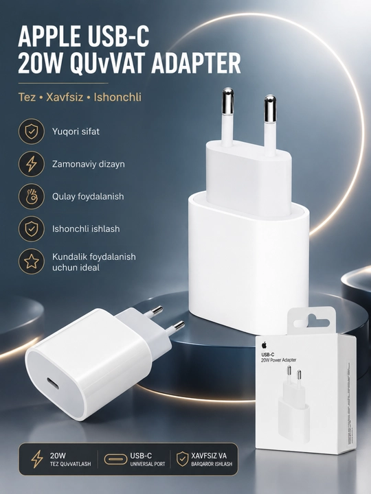 20W USB-C Tezkor Quvvatlagich Adapteri – Xavfsiz, Tezkor va Barqaror Zaryadlash - 