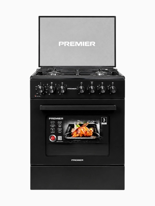 Premier PRM-GE6031MD-BL kombinatsiyalangan plita 3+1, gaz-elektr, qora rang - 