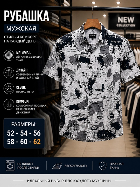 Мужские рубашки с коротким рукавом, летние, (покупайте на 1 размер больше)
