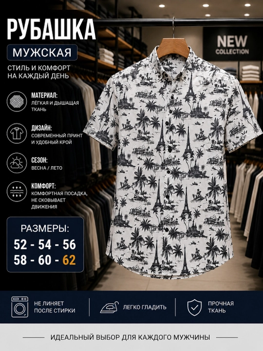 Мужские рубашки с коротким рукавом, летние, (покупайте на 1 размер больше)