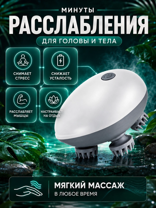Bosh massajeri — mini elektr scalp massager, USB zaryadli massaj apparati