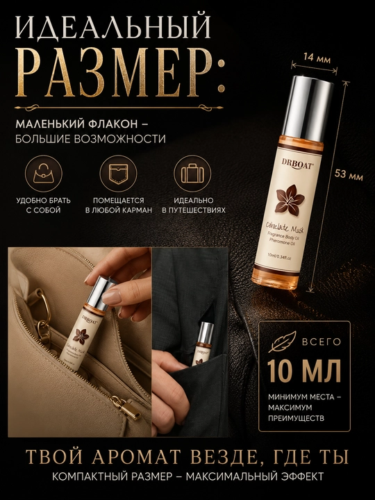 Масляные духи Chocolate Musk 10 мл — Стойкий аромат шоколада без спирта, роликовые унисекс