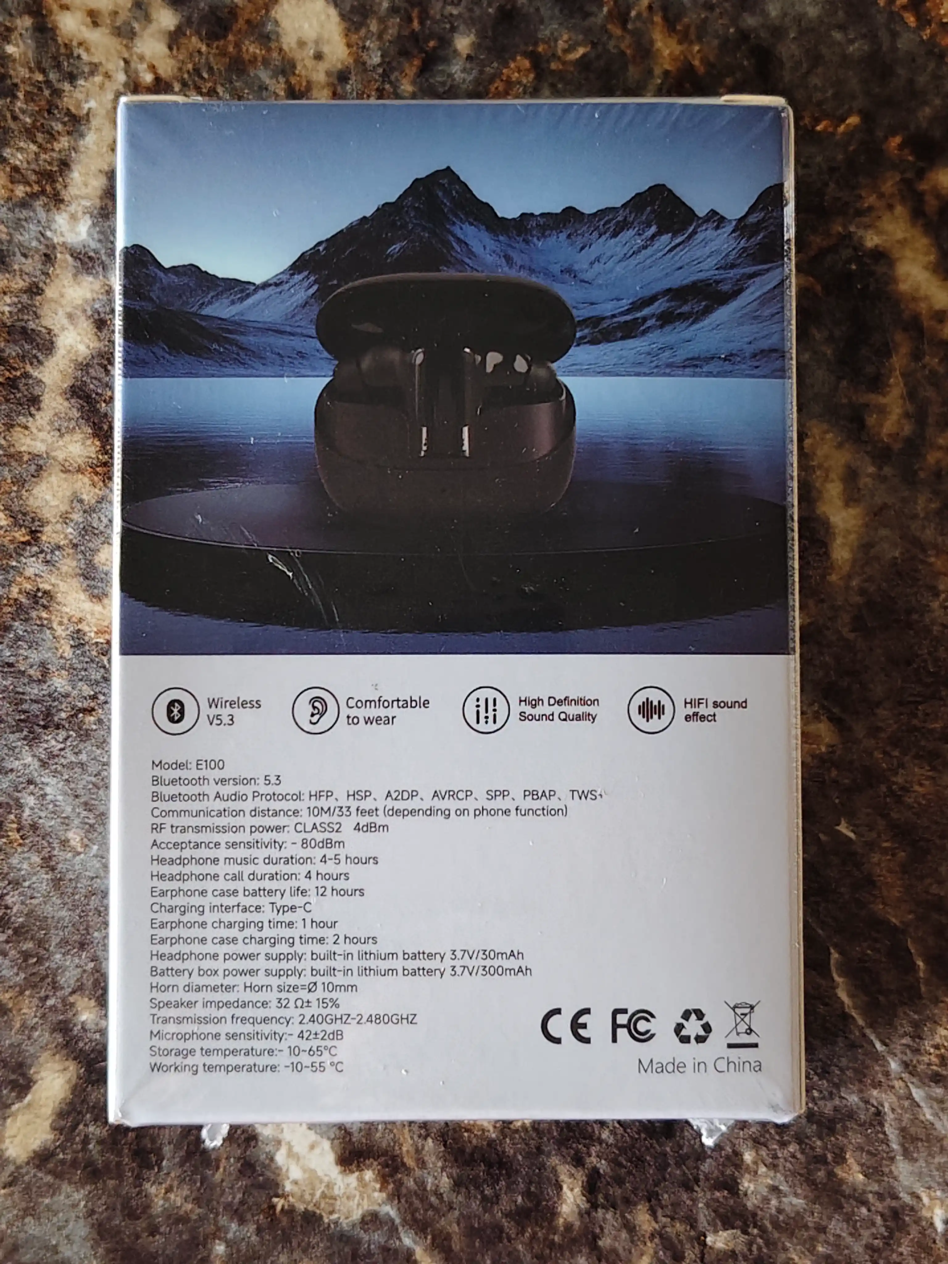 E100 TWS simsiz Bluetooth quloqchin, Bluetooth 5.3, zaryad qutisi bilan