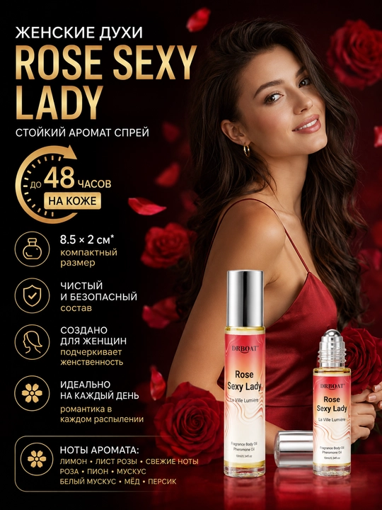 Масляные духи Rose Sexy Lady, 10 мл — стойкий женский аромат розы, без спирта, роликовые