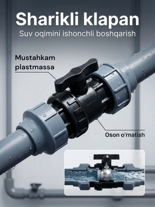 Bog‘ va polizlarni sug‘orish uchun 63 o‘lchamli vodoprovod klapani
