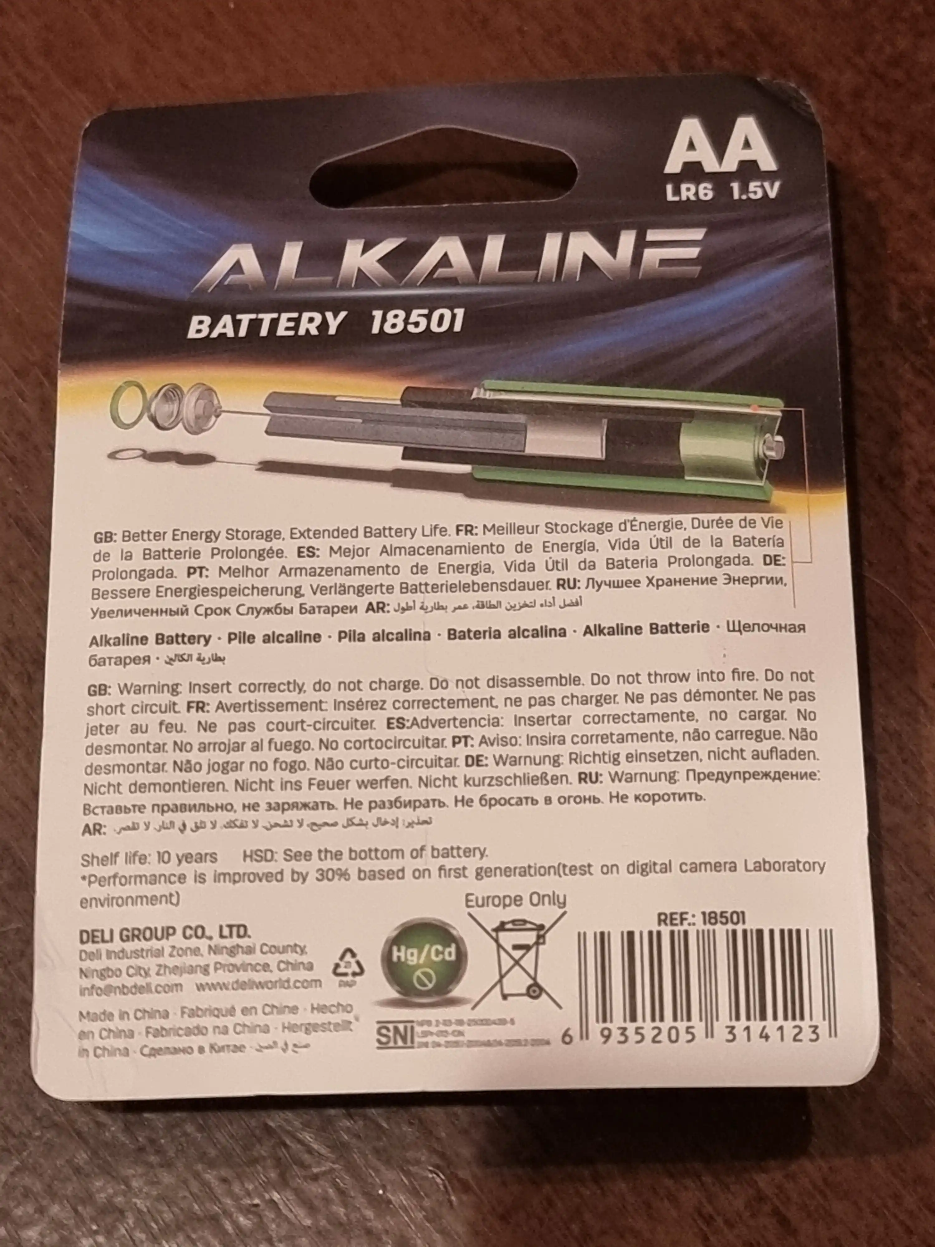 AA LR6 1,5V batareyalar 4 dona 18501 Deli blister, 18501