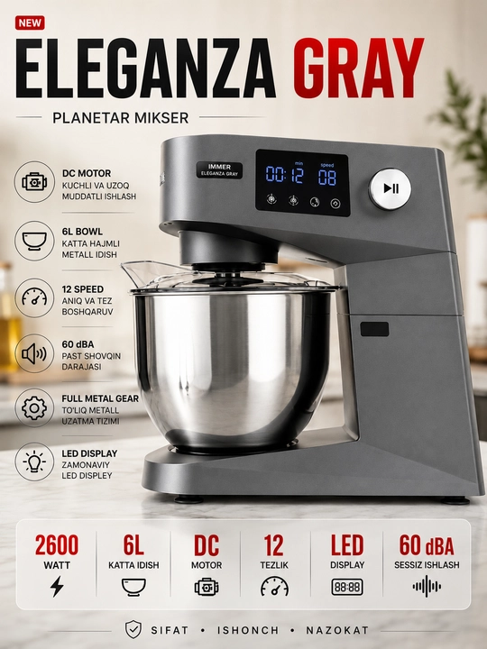 Eleganza Gray sayyoraviy mikser - 