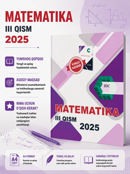 Matematika 2025 III qism - Imtihonlarga tayyorgarlik uchun matematika o‘quv qo‘llanmasi - 