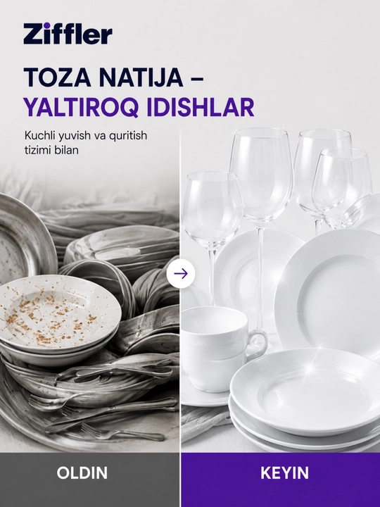 ZIFFLER Luxentra Series idish yuvish mashinasi, 15 to‘plam, Auto Open Drying, BLDC motor