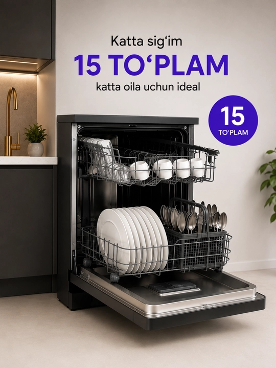 ZIFFLER Luxentra Series idish yuvish mashinasi, 15 to‘plam, Auto Open Drying, BLDC motor