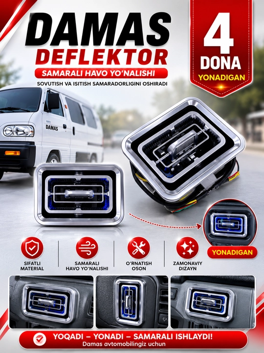 Damas uchun deflektor 4 dona, avtomobil havo yo‘naltirgichi, zamonaviy dizayn - 